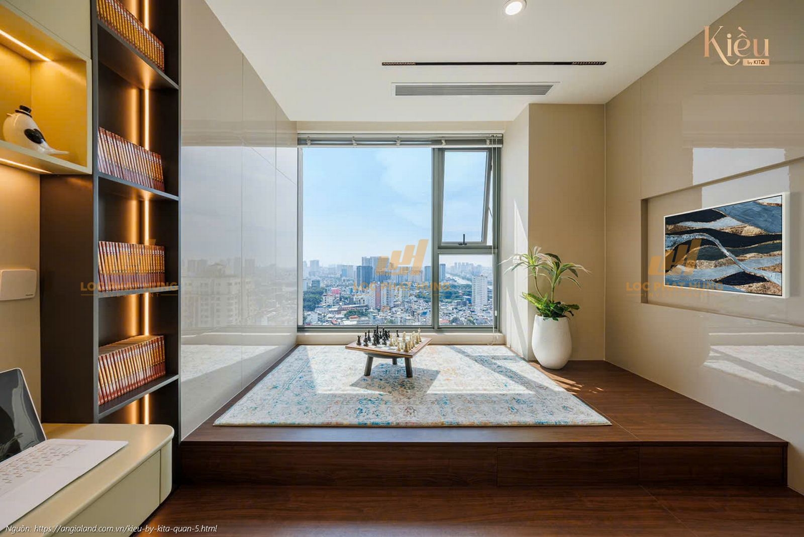 Không gian phòng ngủ master rộng rãi tại nhà mẫu căn hộ 23-02 (3PN 2WC, 155m2) dự án Kiều By Kita.