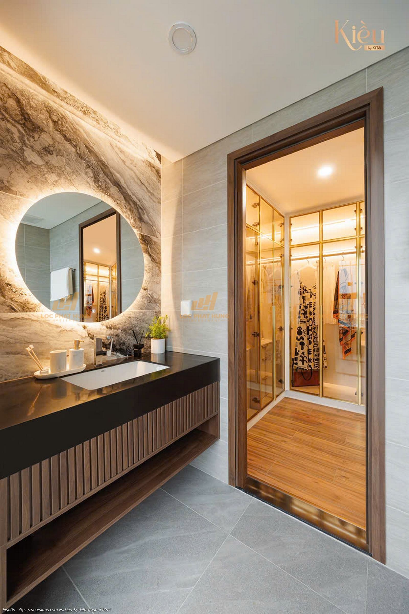 Ảnh thực tế phòng tắm sang trọng tại nhà mẫu căn hộ 23-02 (3PN 2WC, 155m2) dự án Kiều By Kita.