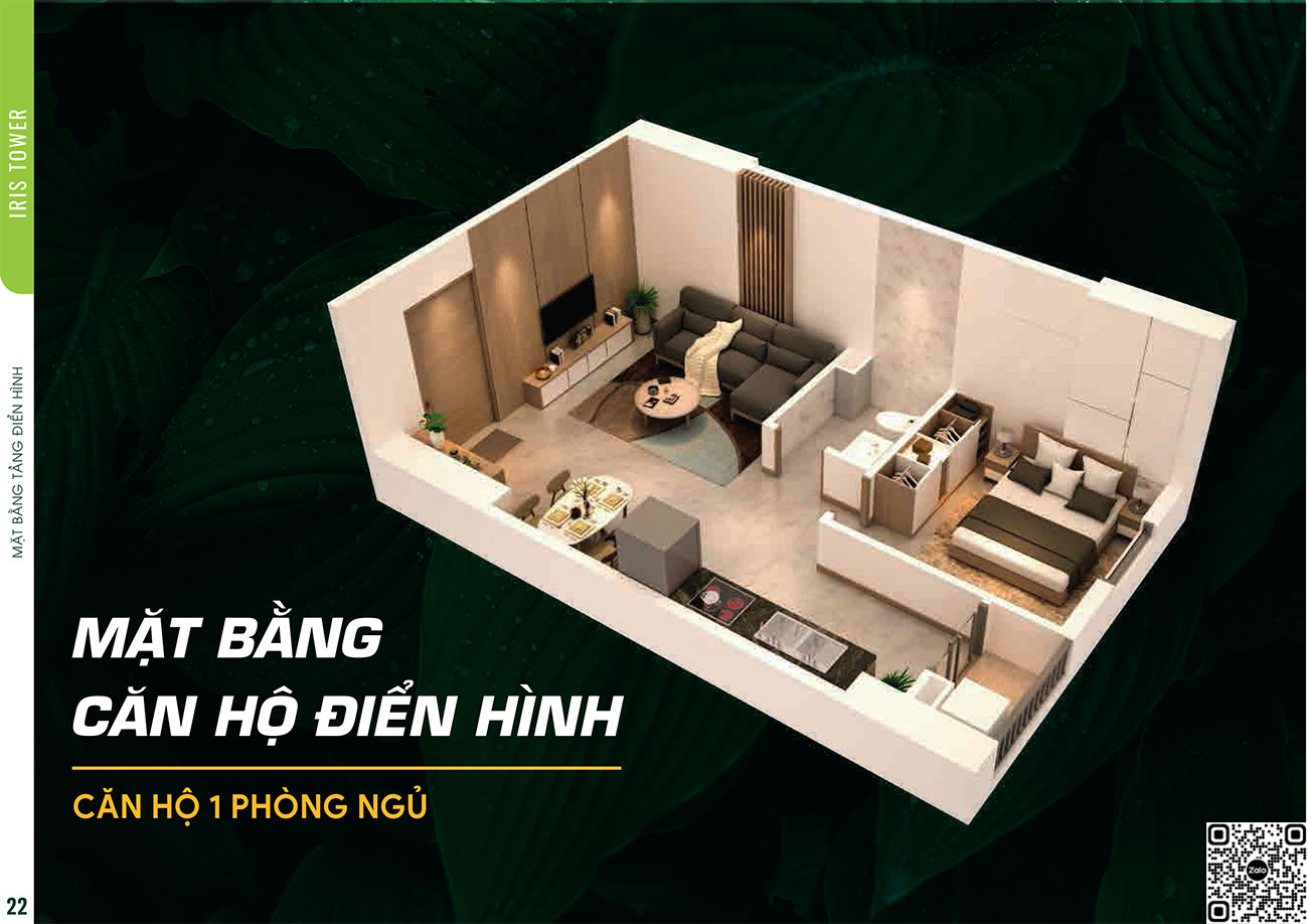 Thiết kế căn hộ 1PN dự án chung cư Iris Tower Thuận An