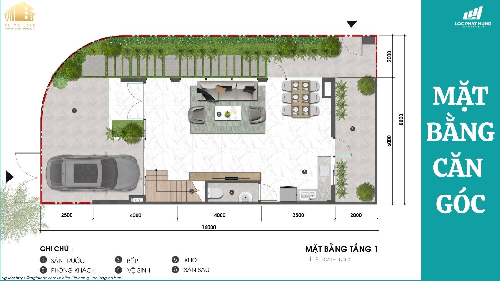 Mặt bằng căn góc dự án Elite Life