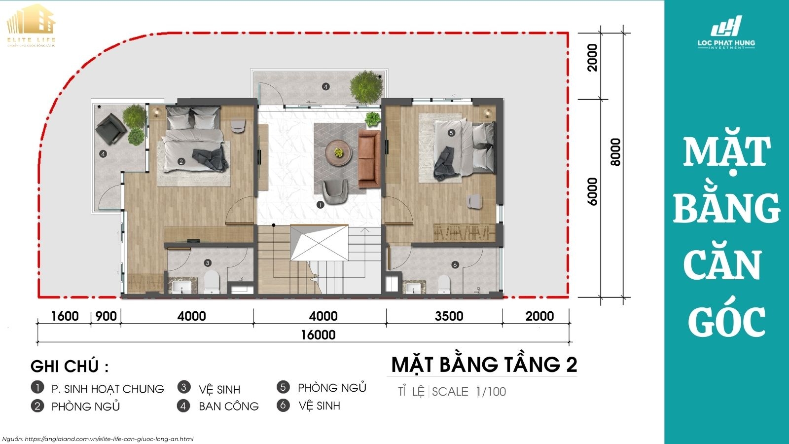 Mặt bằng căn góc dự án Elite Life