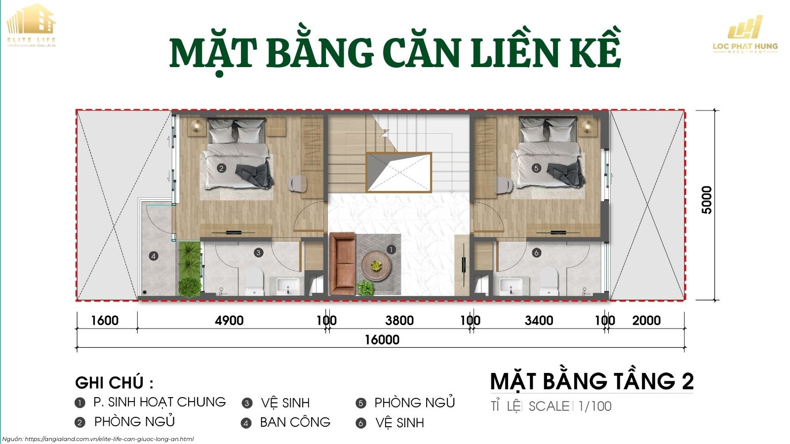 Mặt bằng căn nhà phố liền kề dự án Elite Life