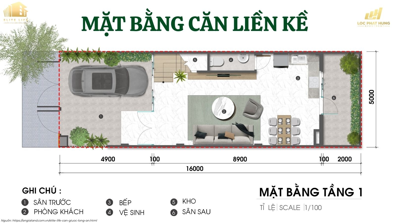 Mặt bằng căn nhà phố liền kề dự án Elite Life
