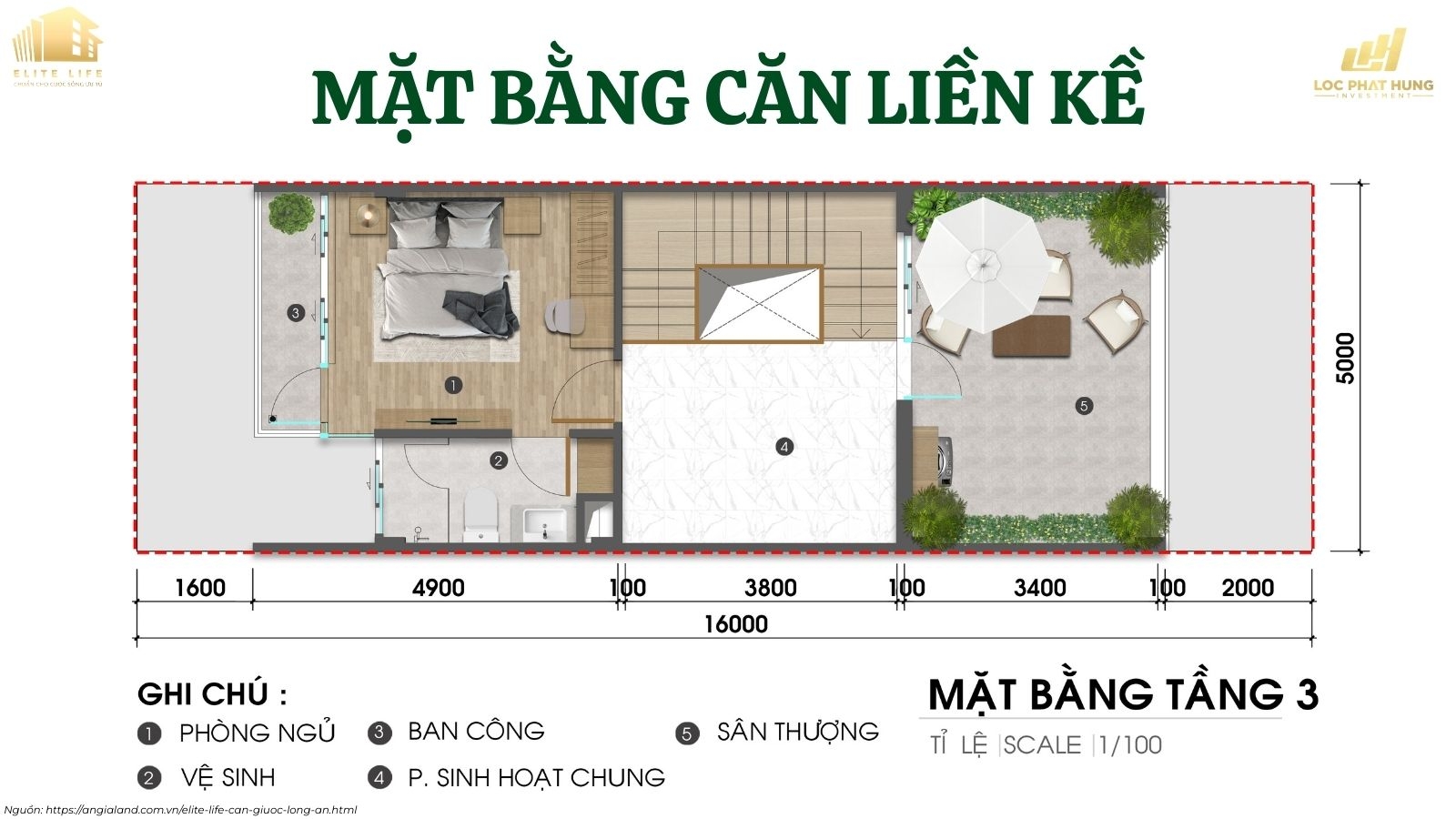 Mặt bằng căn nhà phố liền kề dự án Elite Life