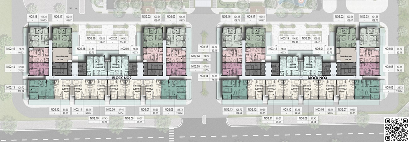 Mặt bằng block NO2 & NO3 dự án căn hộ chung cư Hà Nội Melody Residences