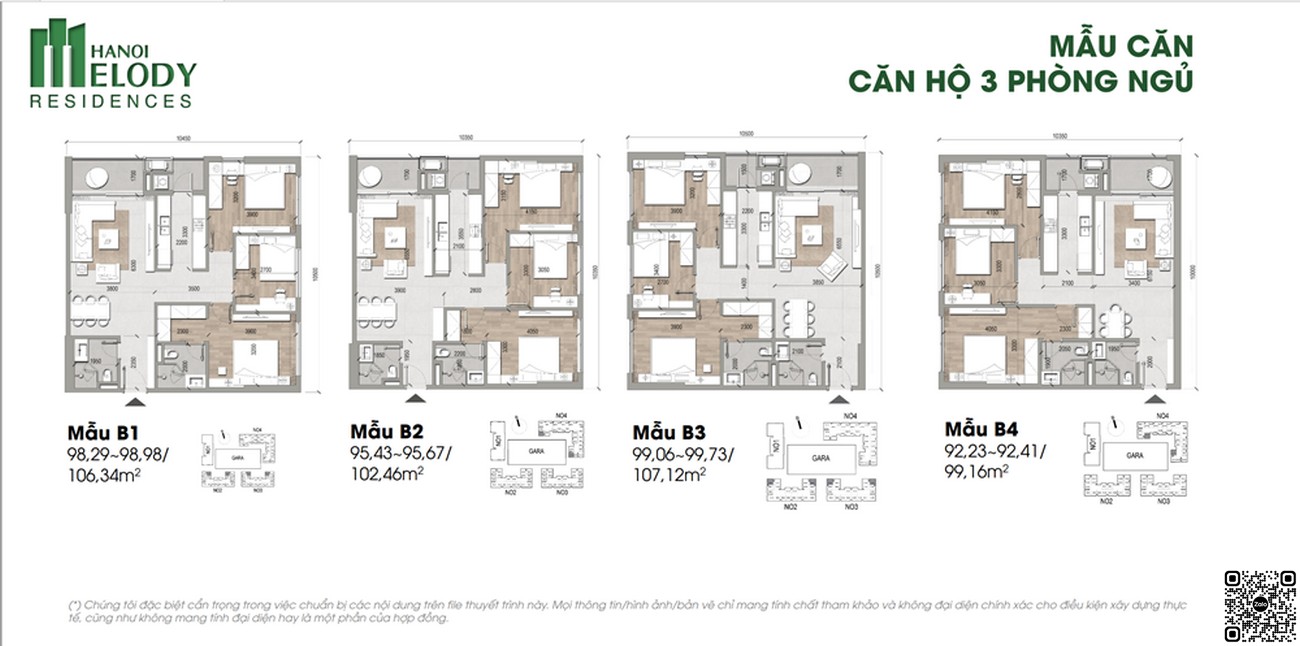 Thiết kế căn hộ diện tích 99,16 - 106,34m² 