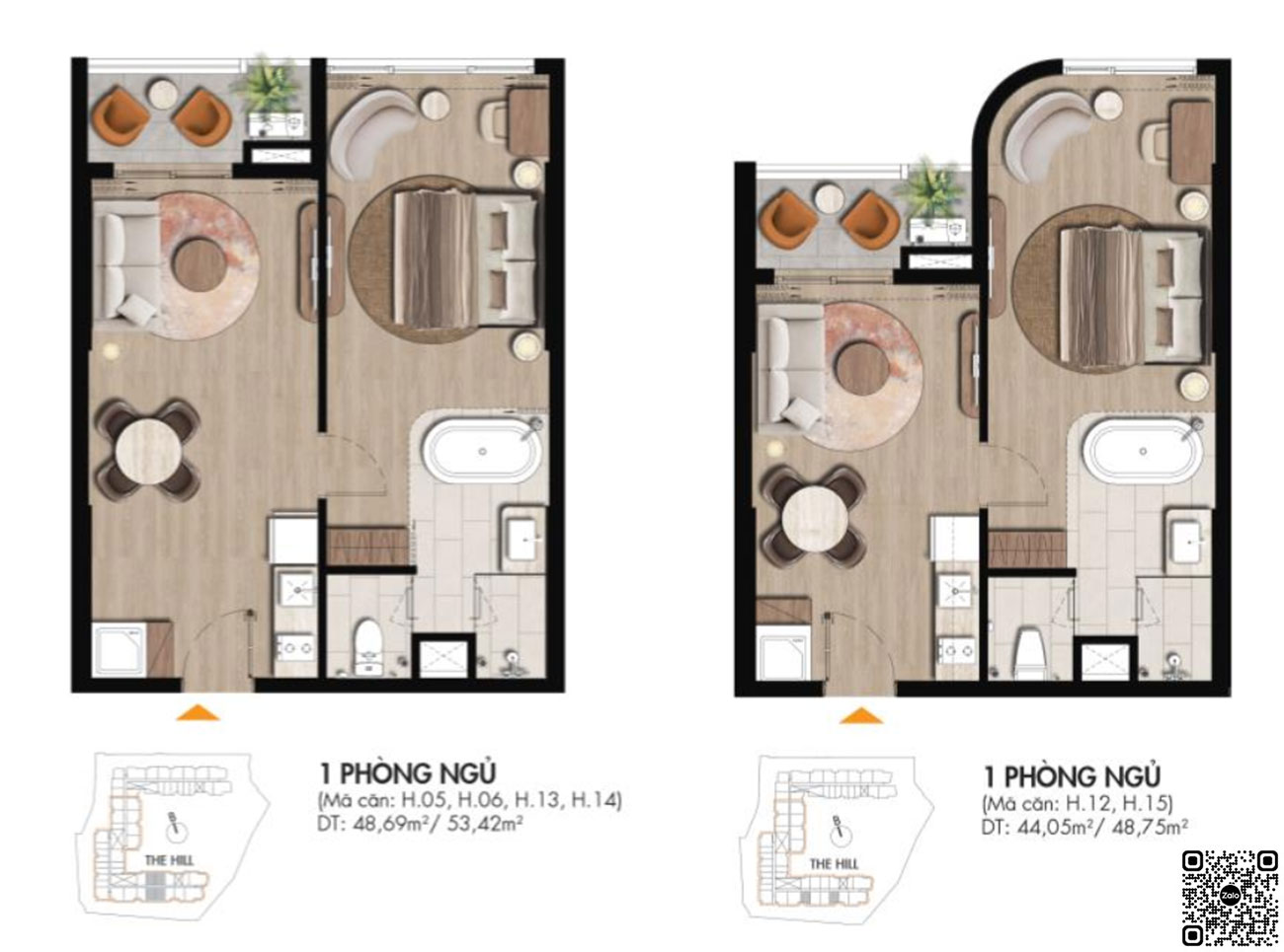 Thiết kế căn hộ du lịch dạng 1 phòng ngủ dự án FiveSeasons Homes Vũng Tàu