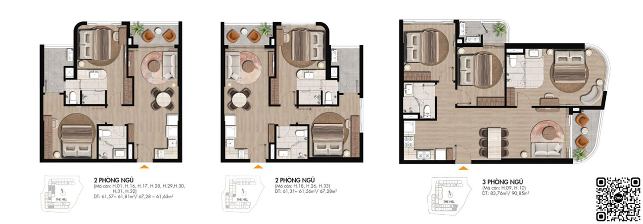 Thiết kế căn hộ du lịch dạng 2 và 3 phòng ngủ dự án FiveSeasons Homes Vũng Tàu