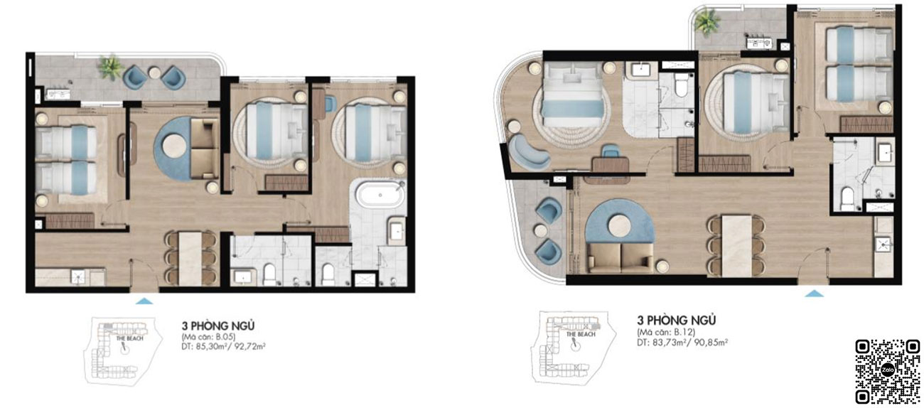 Thiết kế căn hộ khách sạn dạng 3 phòng ngủ