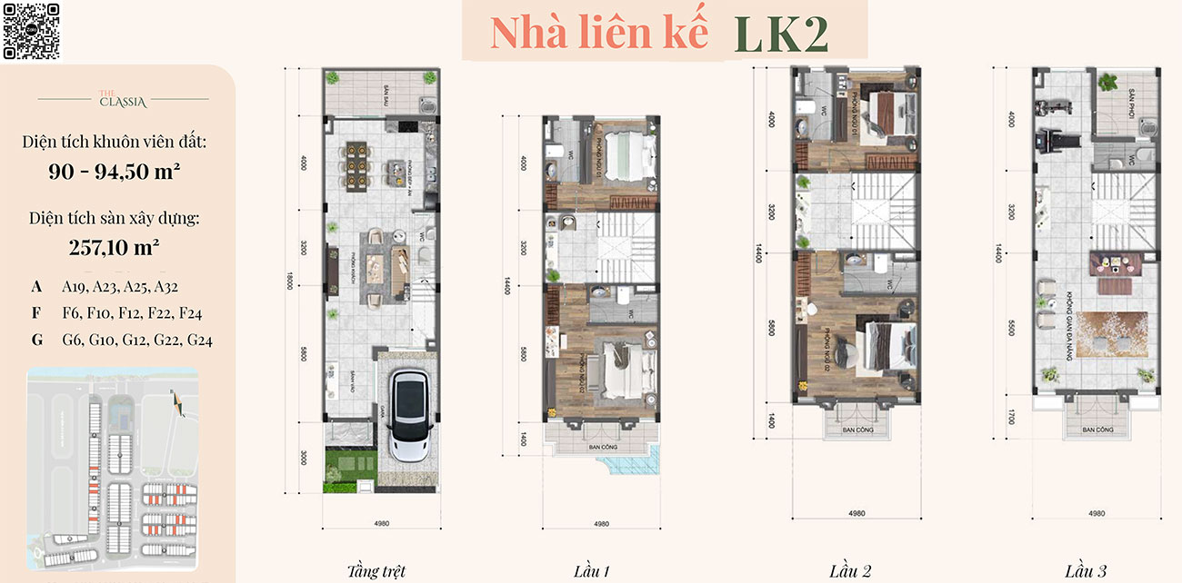 Thiết kế nhà phố liền kề LK2 90 - 94.5m2.