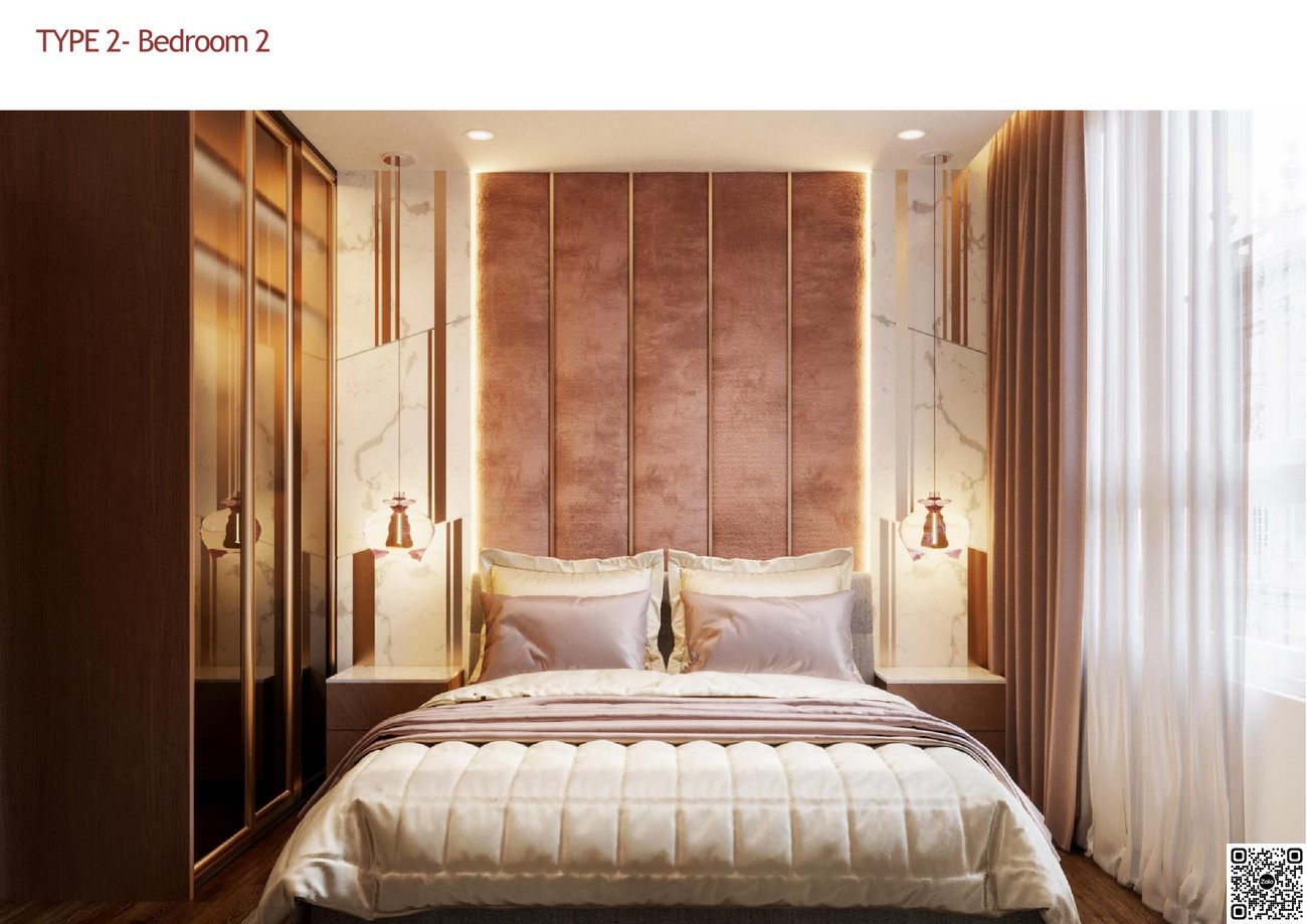 Phòng ngủ 2 căn hộ mẫu 2PN dự án The Emerald 68 Thuận An.