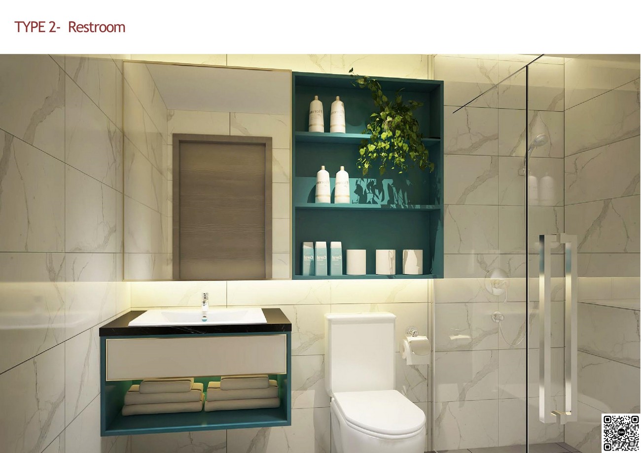 Nhà vệ sinh căn hộ mẫu 2PN dự án The Emerald 68 Thuận An.