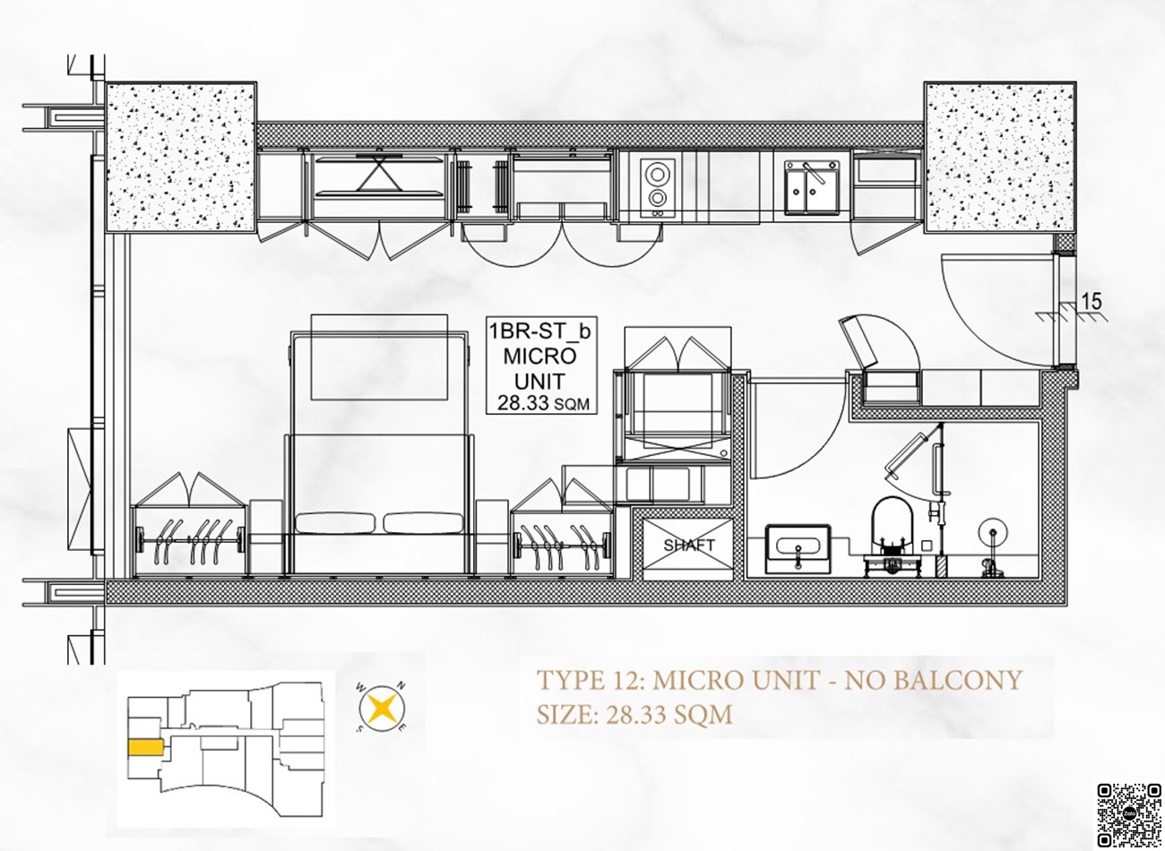 Thiết kế căn hộ 1PN loại 12 diện tích 28,33m² dự án Metropolis Saigon
