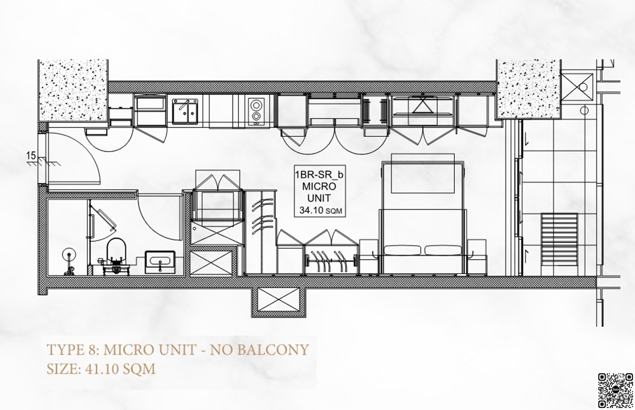 Thiết kế căn hộ 1PN loại 8 diện tích 41,10m² dự án Metropolis Saigon