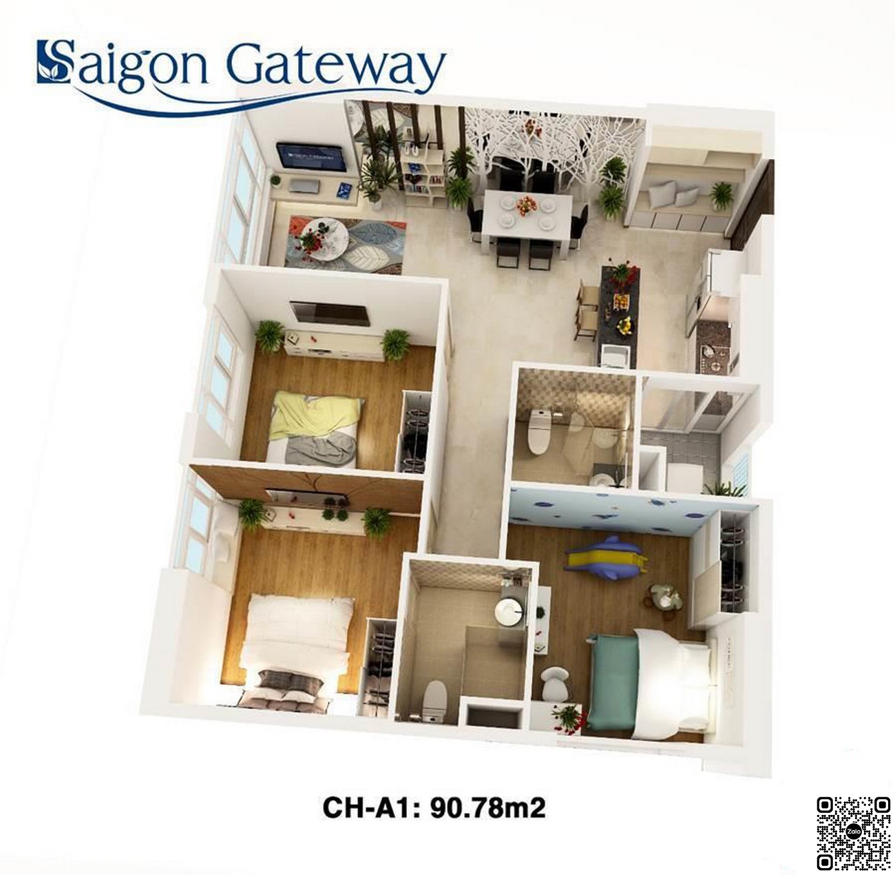 Thiết kế căn hộ diện tích 90,78m² dự án Saigon Gateway Quận 9