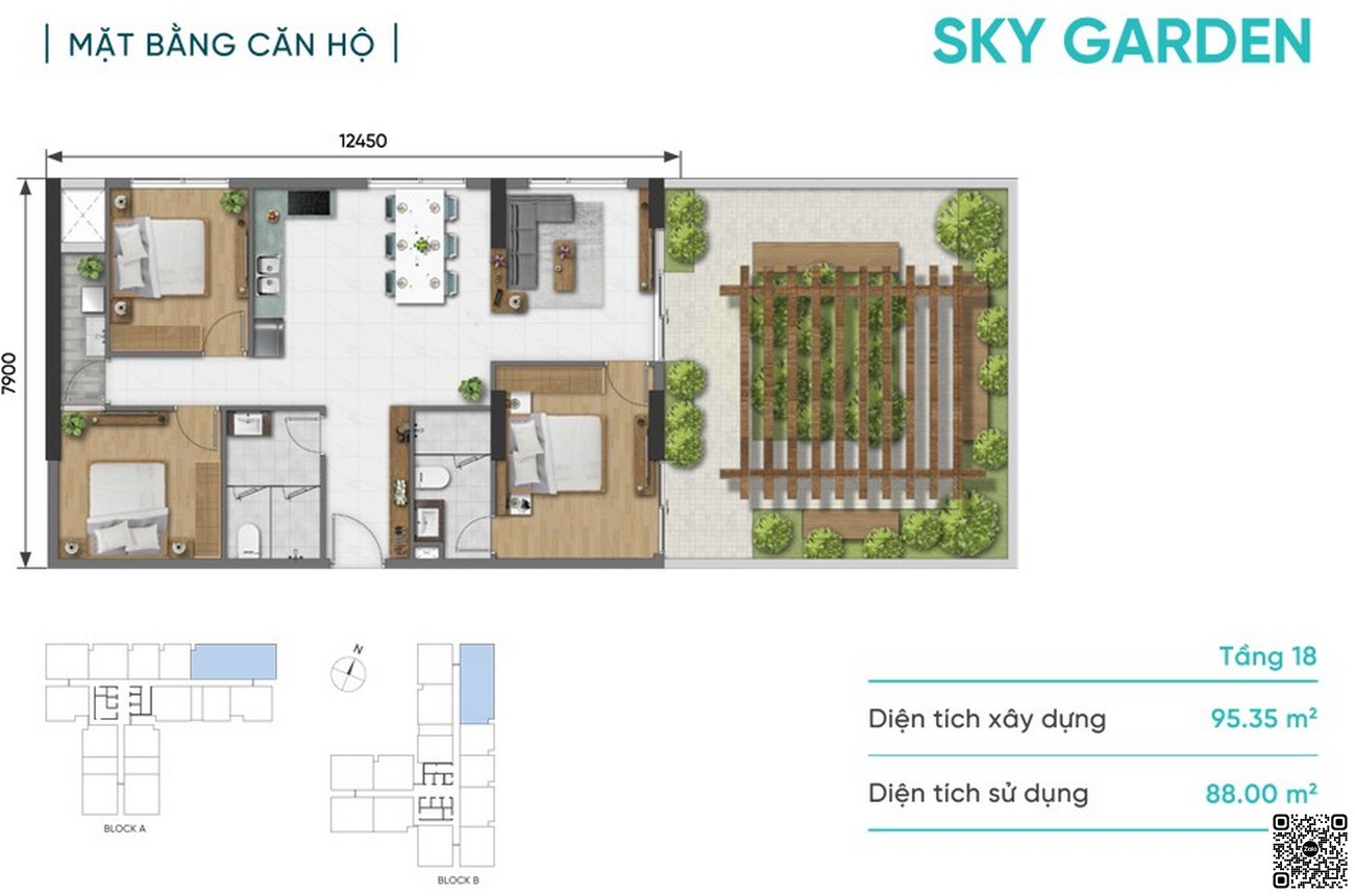 Thiết kế chi tiết căn Sky Garden - 95.35m2 dự án FiFa City Bình Chánh.