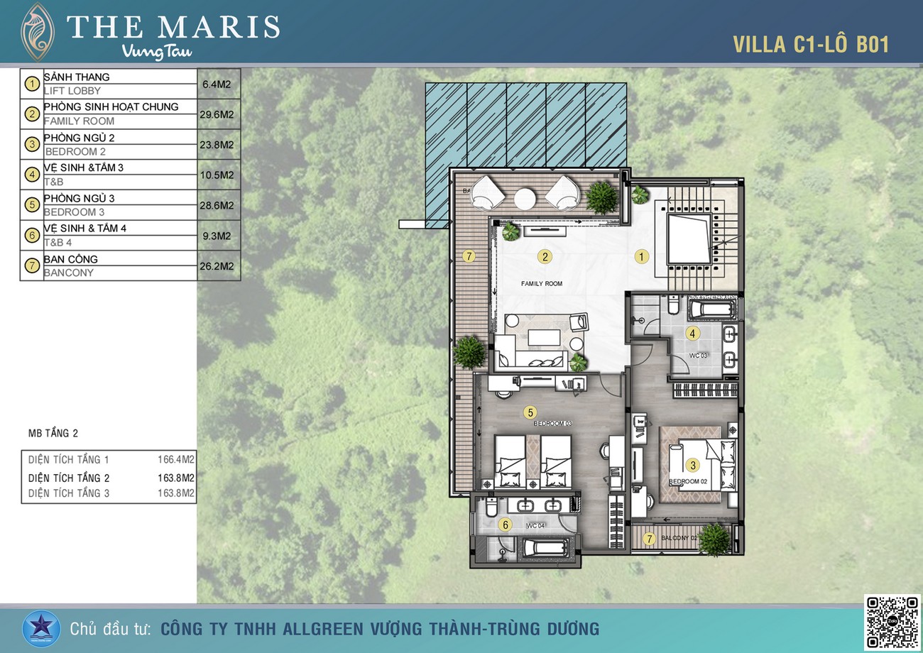 Thiết kế tầng 2 căn biệt thự biển - Diện tích 509.10m2 dự án The Maris Vũng Tàu.