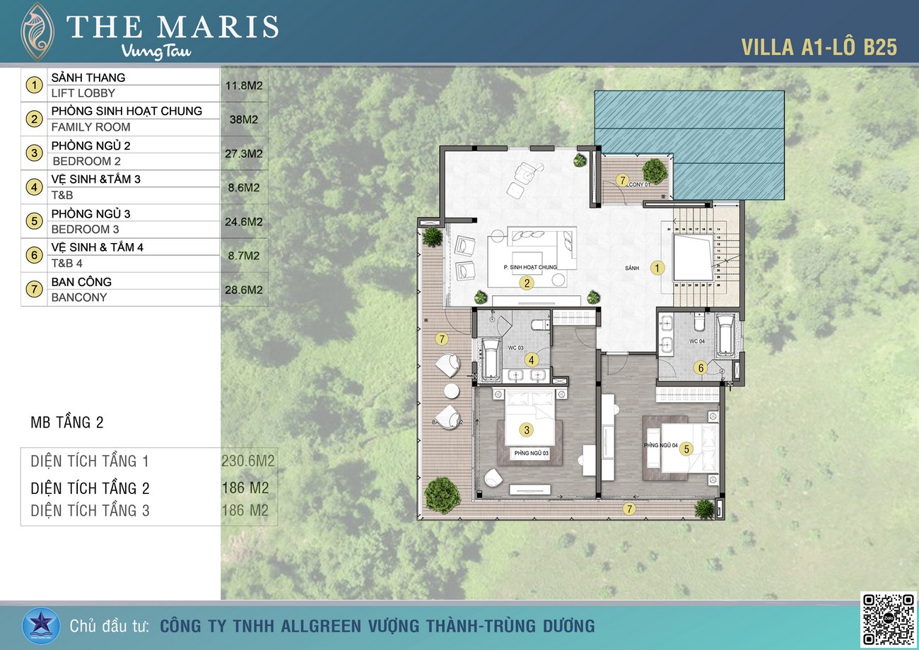 Thiết kế tầng 2 căn biệt thự biển - Diện tích 426.41m2 dự án The Maris Vũng Tàu.