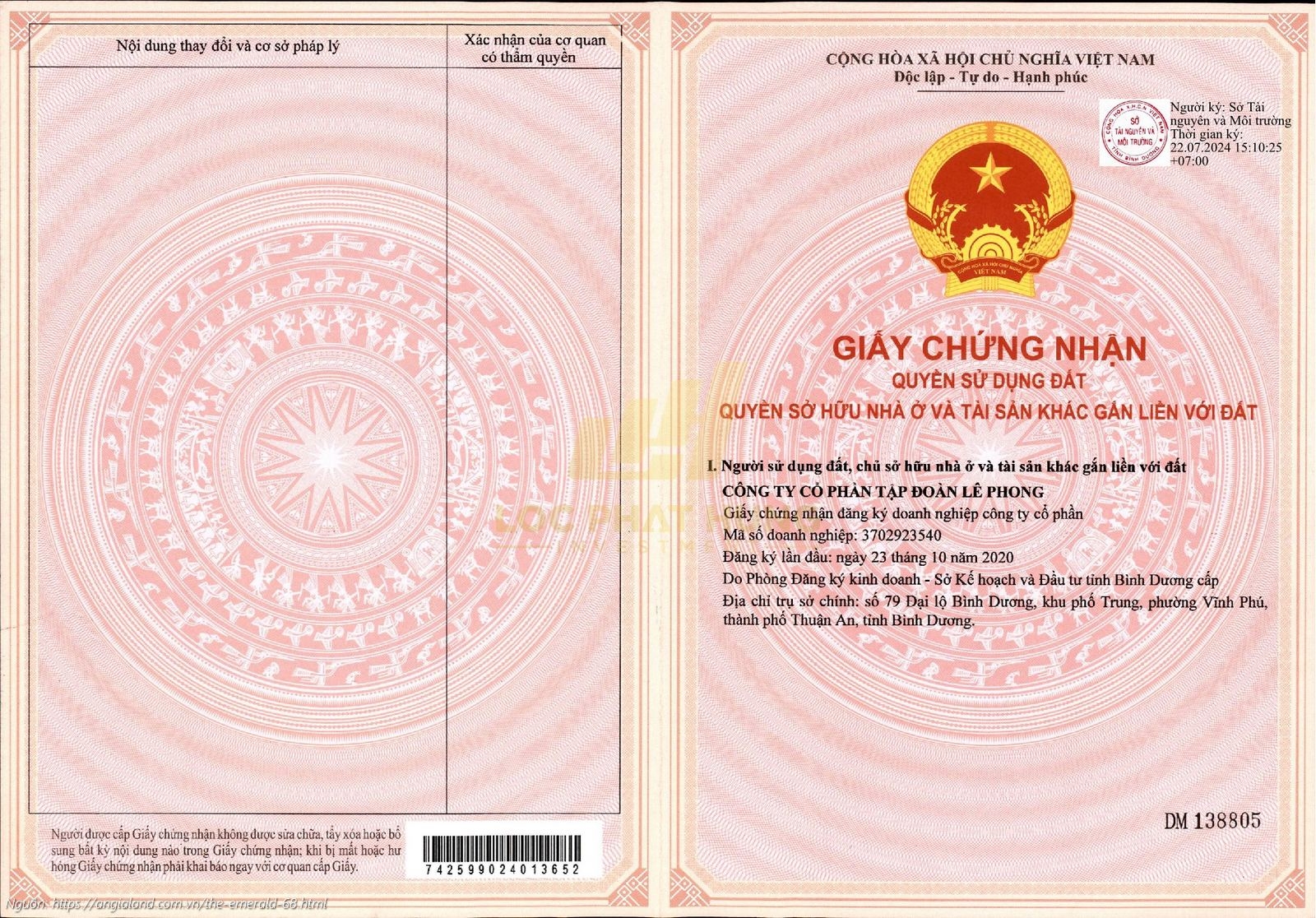Giấy chứng nhận quyền sử dụng đất dự án căn hộ chung cư The Emerald 68