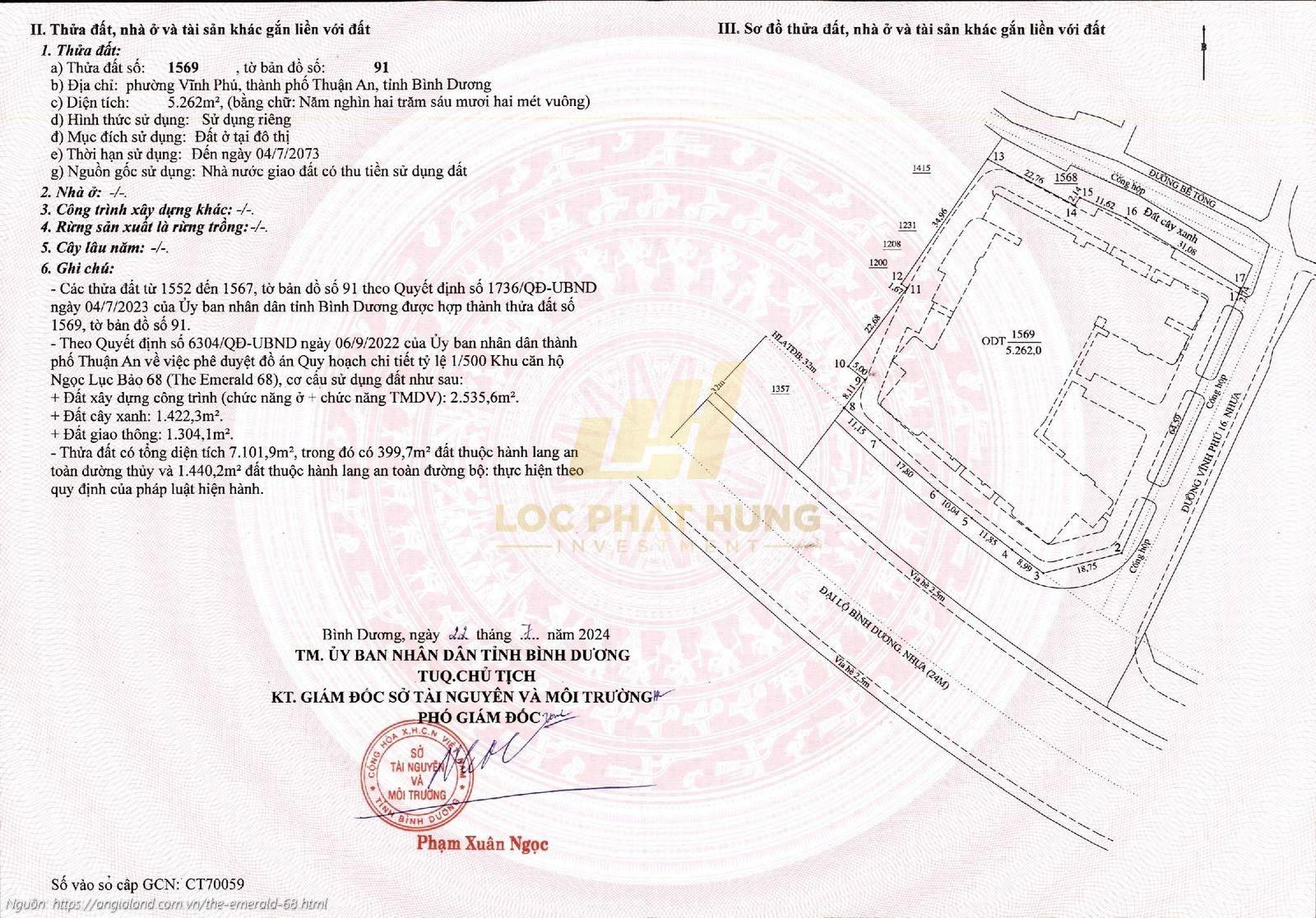 Giấy chứng nhận quyền sử dụng đất dự án căn hộ chung cư The Emerald 68