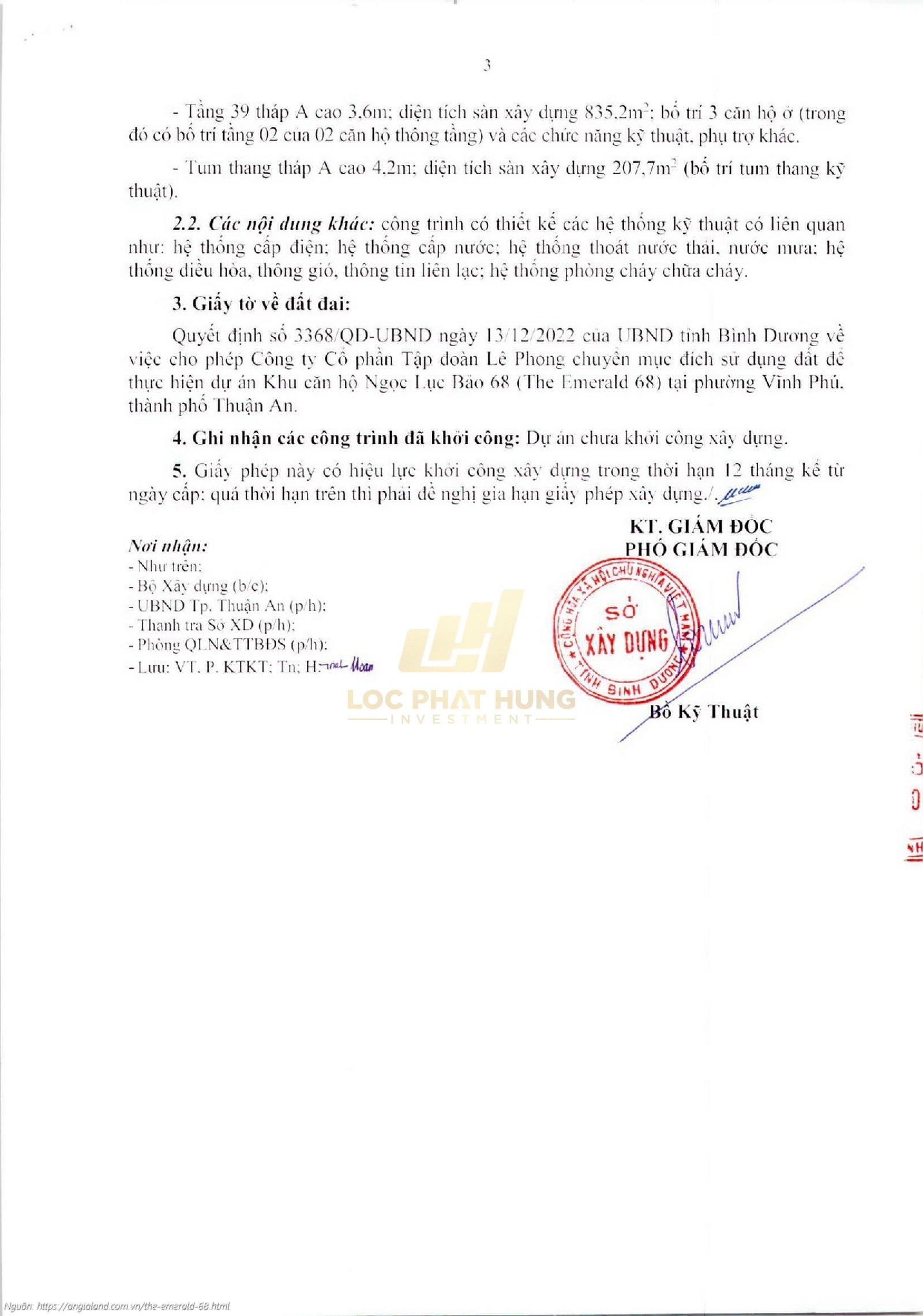 Giấy phép xây dựng dự án căn hộ chung cư The Emerald 68