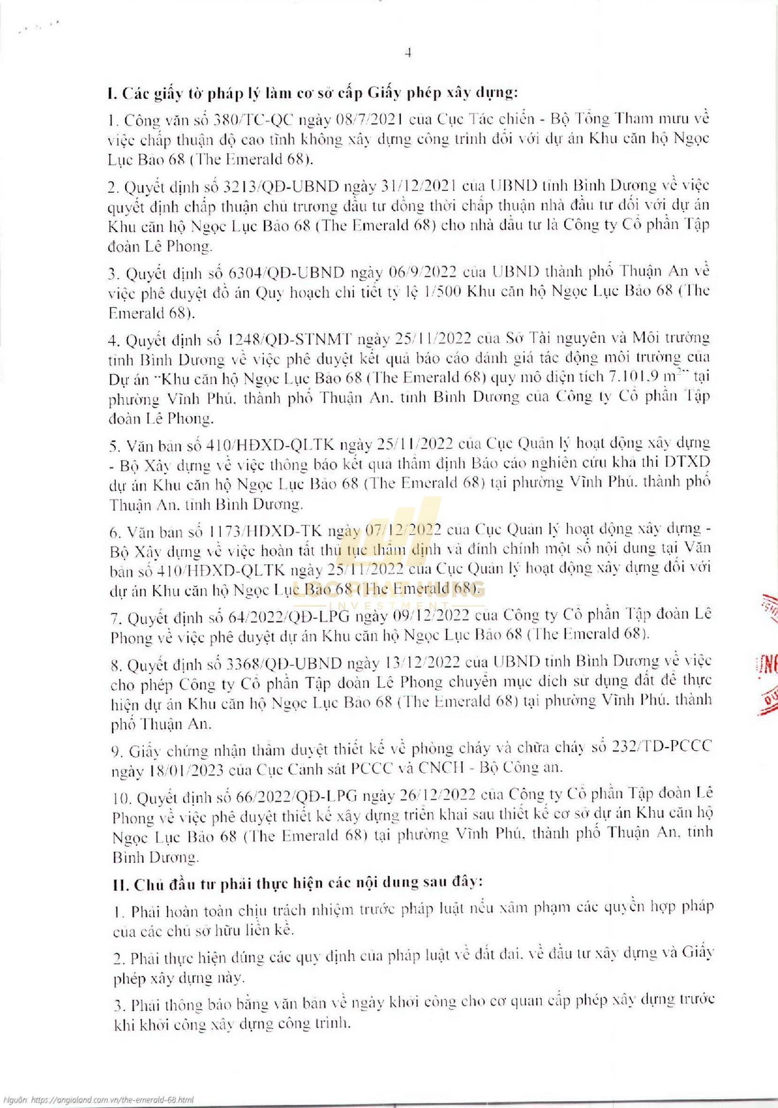 Giấy phép xây dựng dự án căn hộ chung cư The Emerald 68