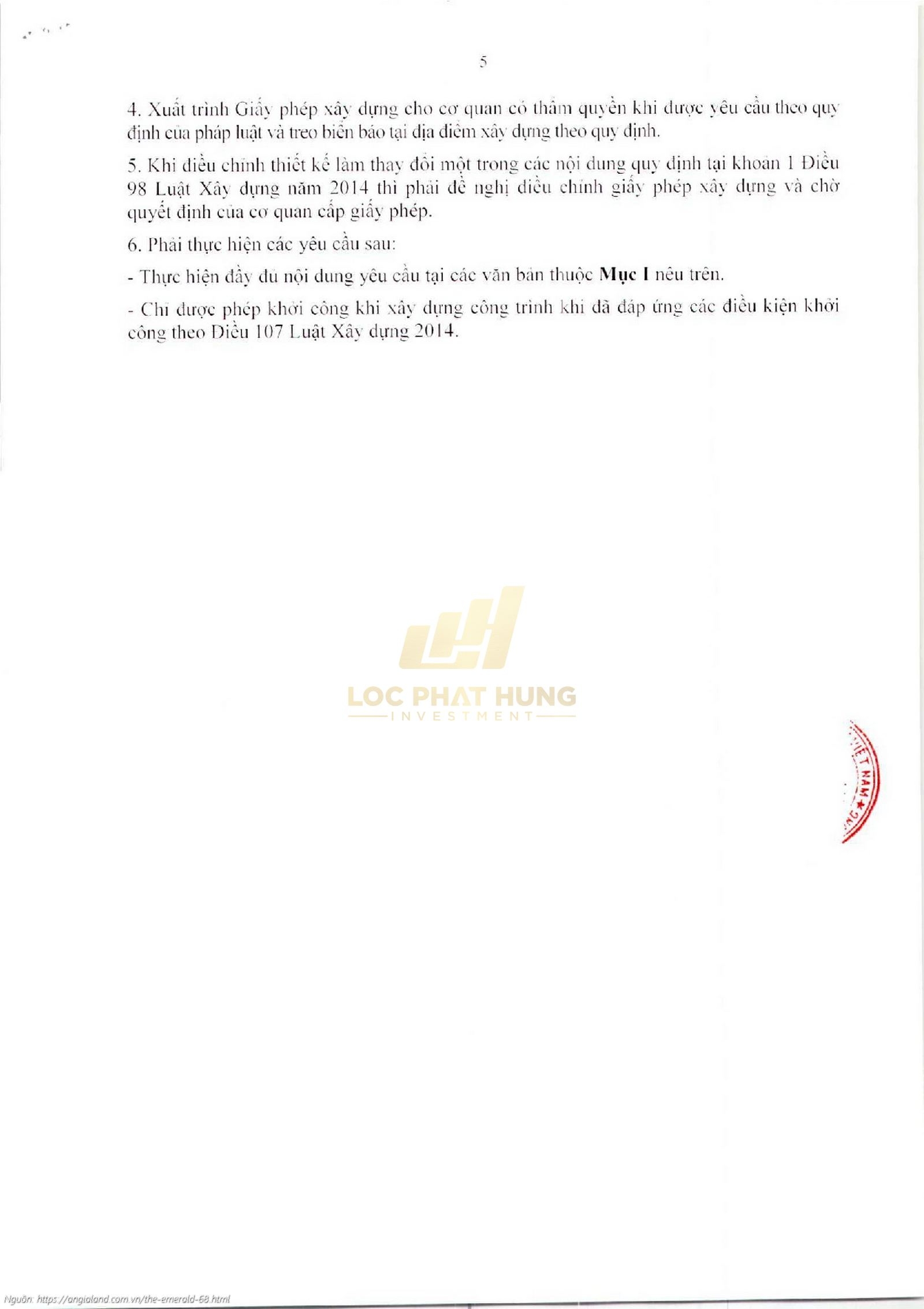 Giấy phép xây dựng dự án căn hộ chung cư The Emerald 68