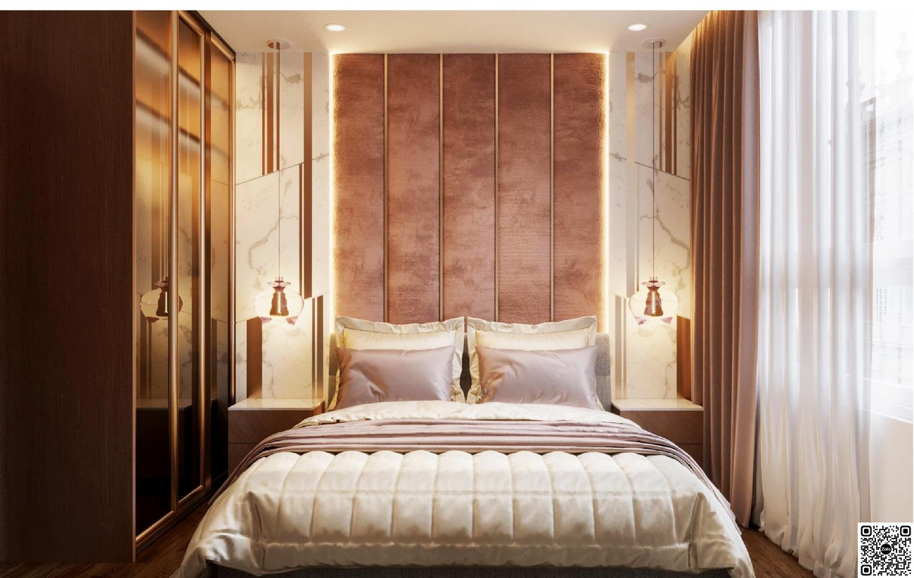 Phòng ngủ 2 căn hộ mẫu dự án The Emerald 68 Thuận An