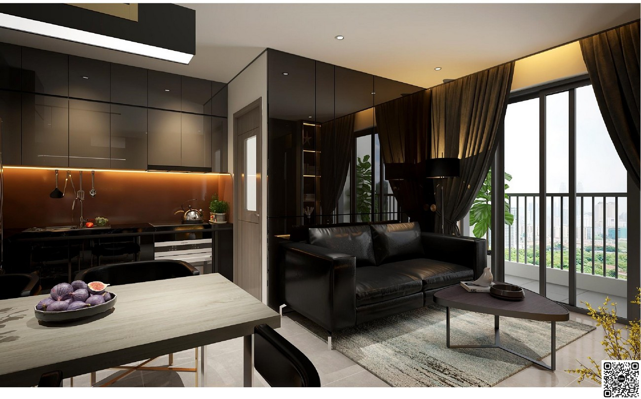 Phòng khách can hộ mẫu dự án The Emerald 68 Thuận An