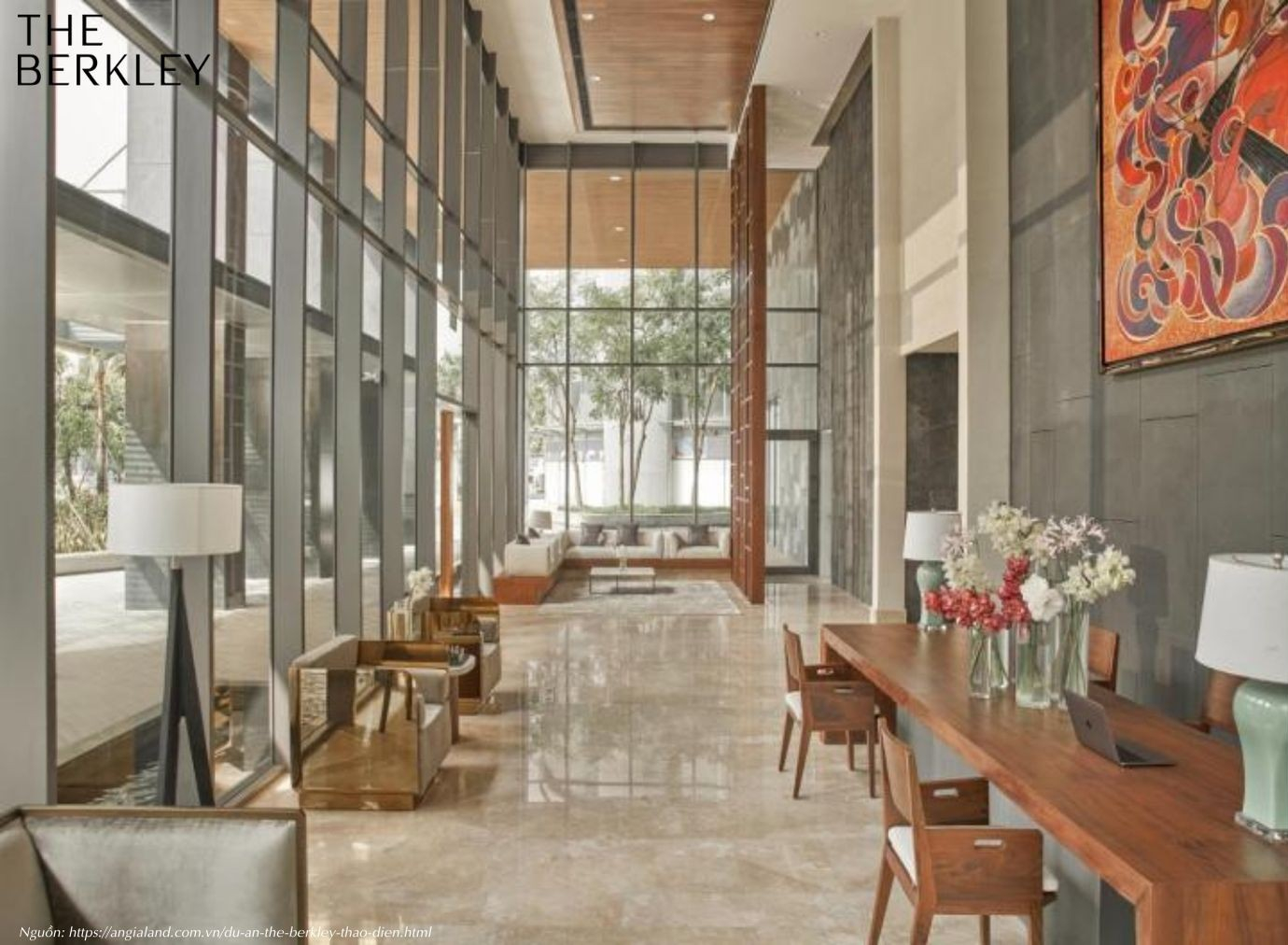 Sảnh đón khách sang trọng tại dự án The Berkley. Chuyên thị trường bán và cho thuê căn hộ Quận 2 vị trí kim cương.