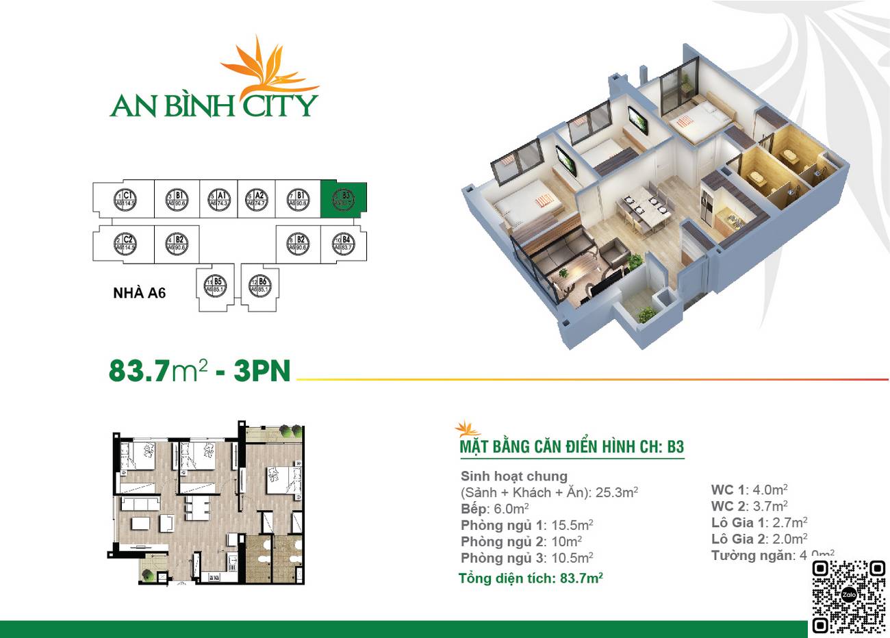 Thiết kế căn hộ 3PN dự án An Bình City Hà Nội