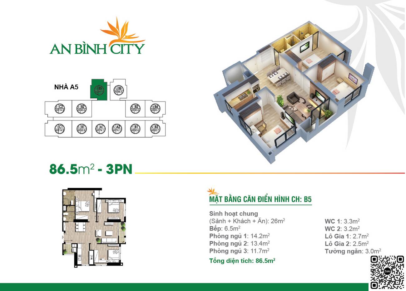 Thiết kế căn hộ 3PN dự án An Bình City Hà Nội
