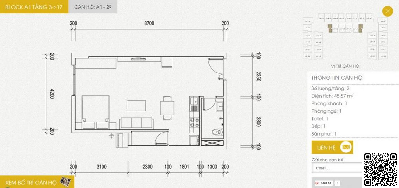 Thiết kế căn hộ 45,6m2 block A1 dự án Sunview Town Thủ Đức