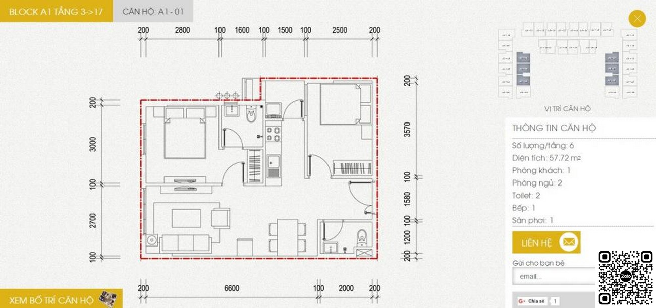 Thiết kế căn hộ 57,7m2 block A1 dự án Sunview Town Thủ Đức
