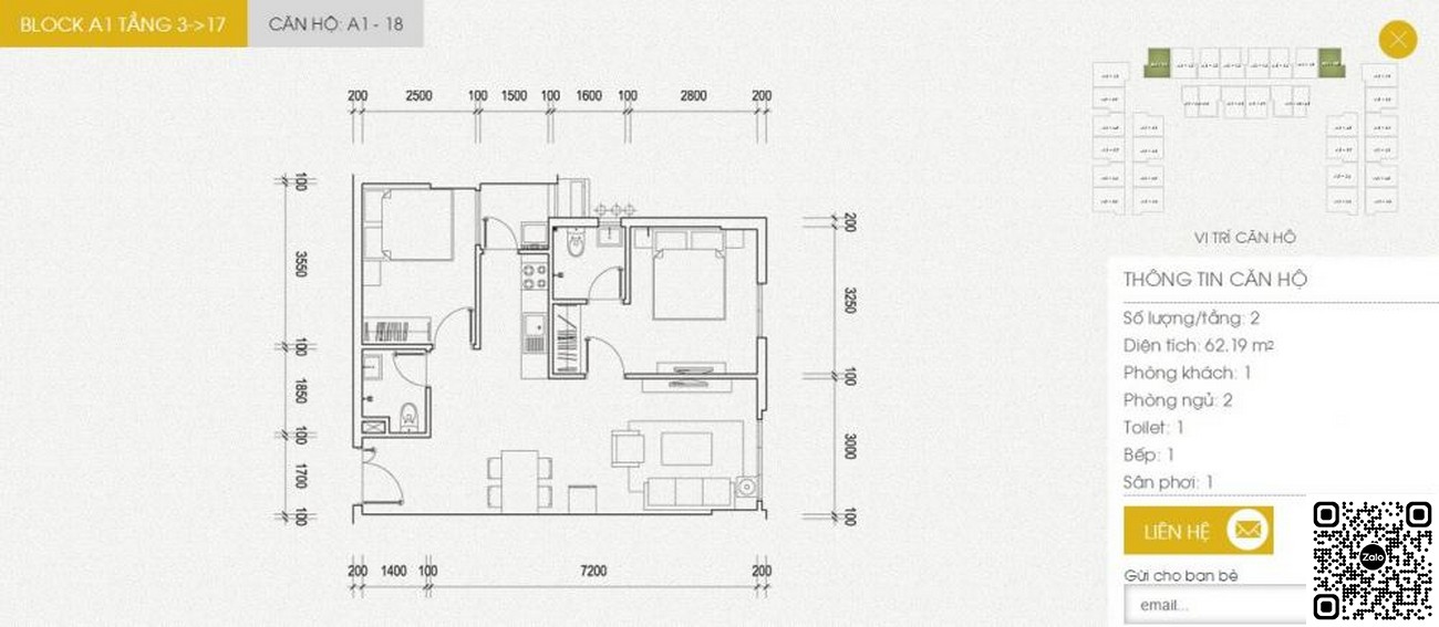 Thiết kế căn hộ 62,2m2 block A1 dự án Sunview Town Thủ Đức