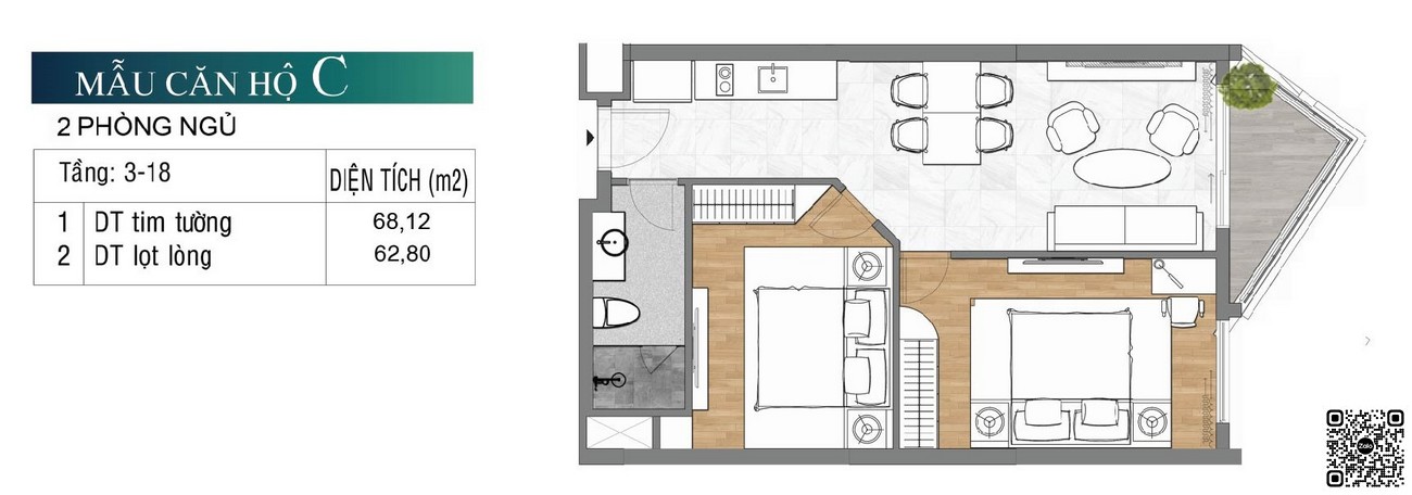Thiết kế chi tiết căn hộ - Diện tích 68.12m2 dự án The Maris Vũng Tàu.