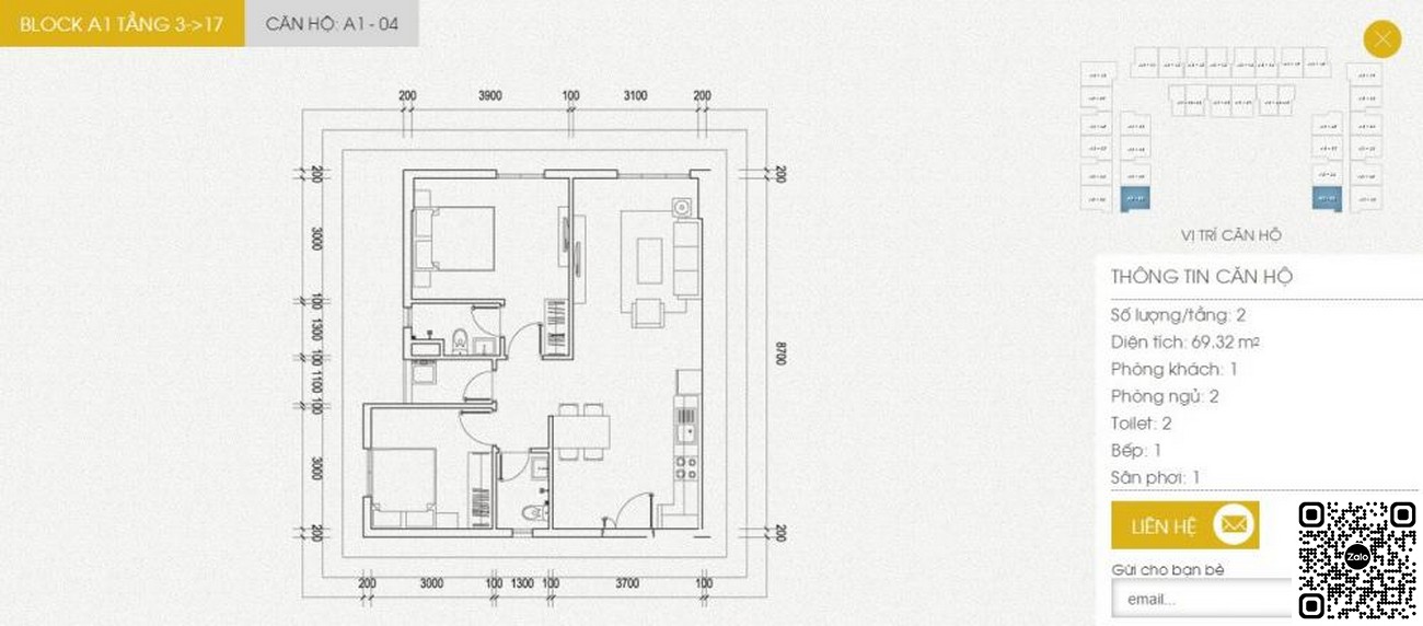 Thiết kế căn hộ 69,3m2 block A1 dự án Sunview Town Thủ Đức