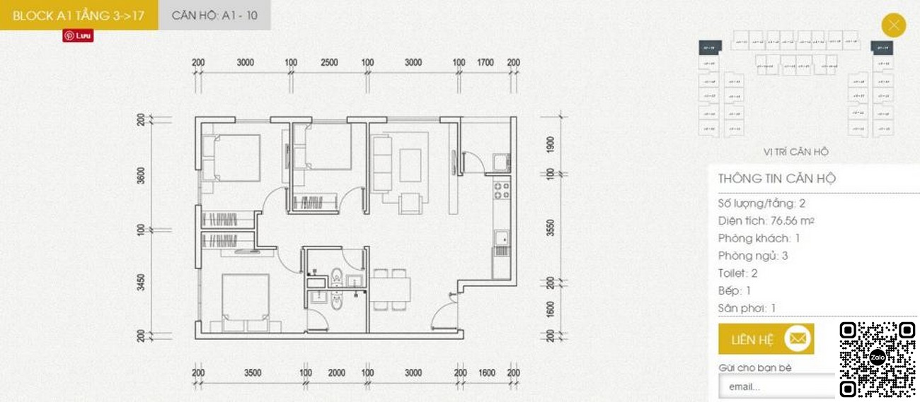 Thiết kế căn hộ 76,6m2 block A1 dự án Sunview Town Thủ Đức