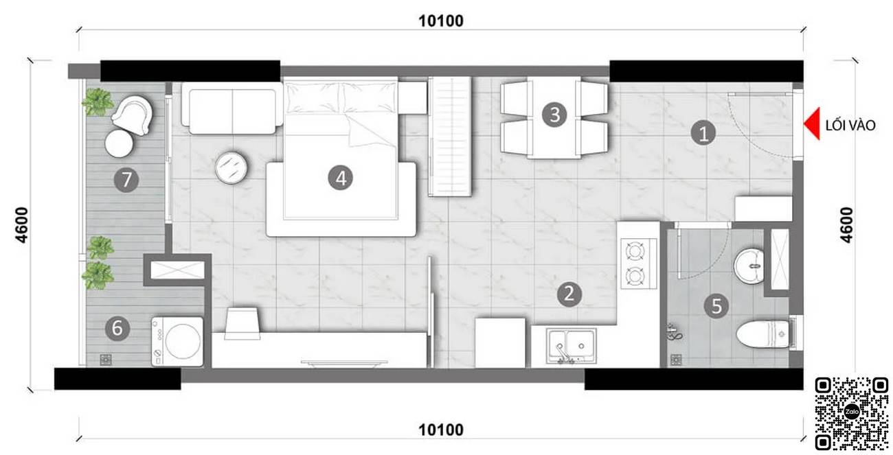 Thiết kế căn hộ studio phòng ngủ dự án Opal Luxury Dĩ An
