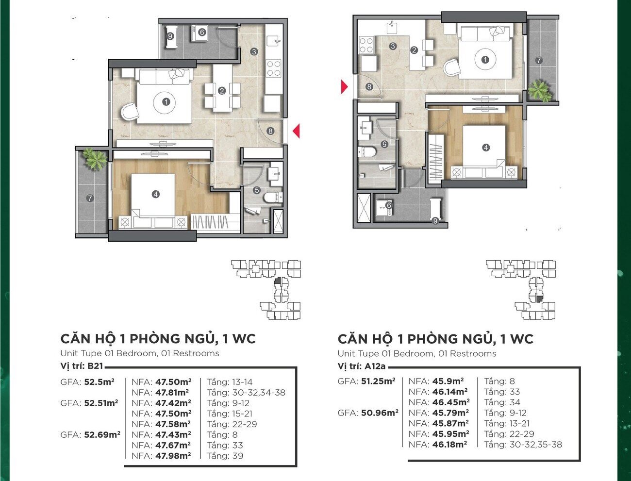 Thiết kế căn 1 phòng ngủ dự án căn hộ chung cư Emerald 68 Bình Dương