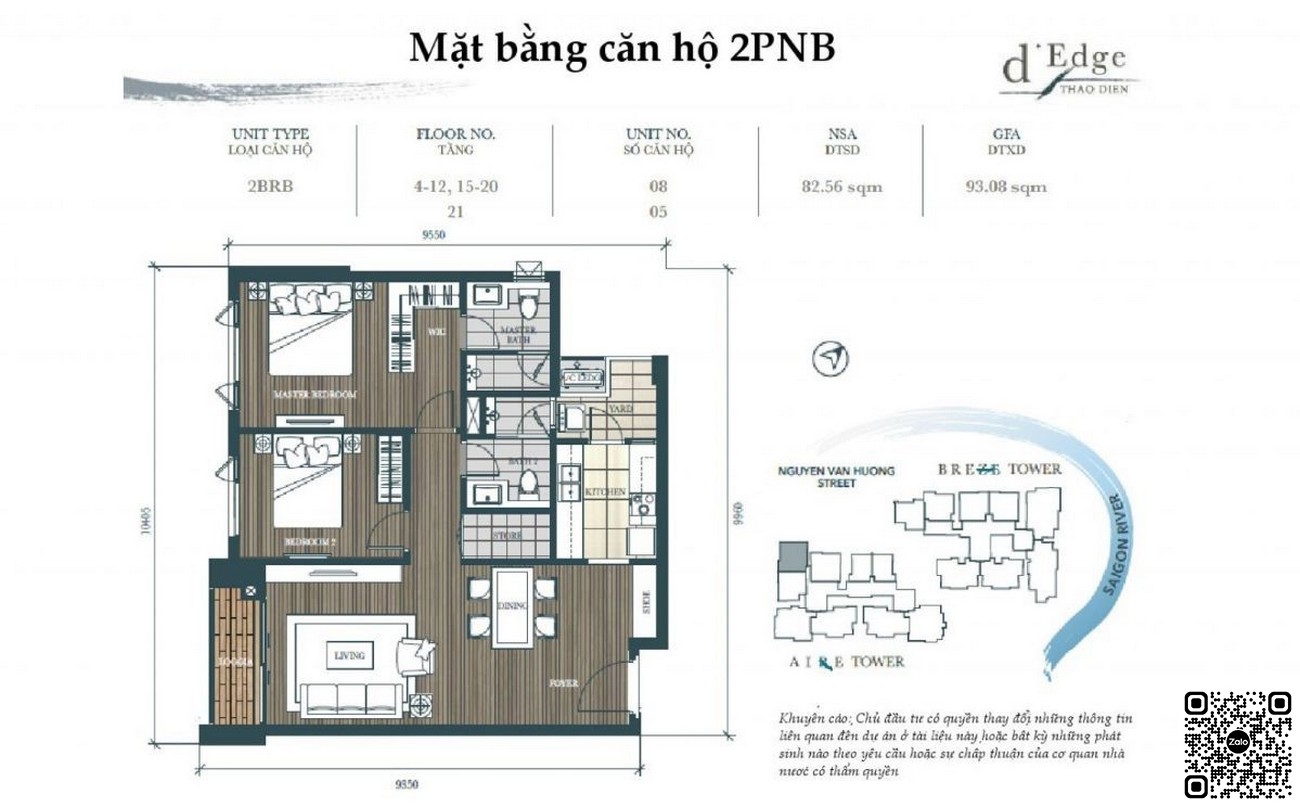 Thiết kế căn hộ 2PN B dự án D'edge Thảo Điền