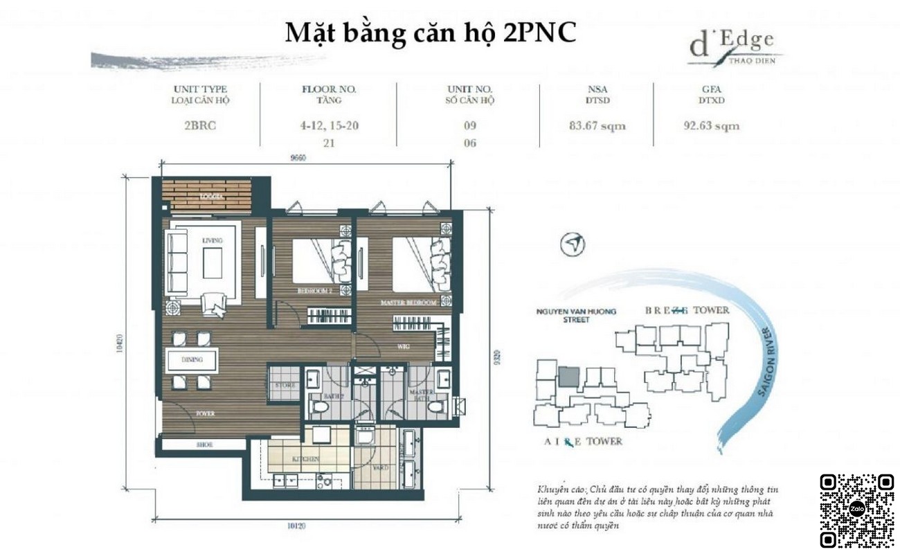 Thiết kế căn hộ 2PN C dự án D'edge Thảo Điền