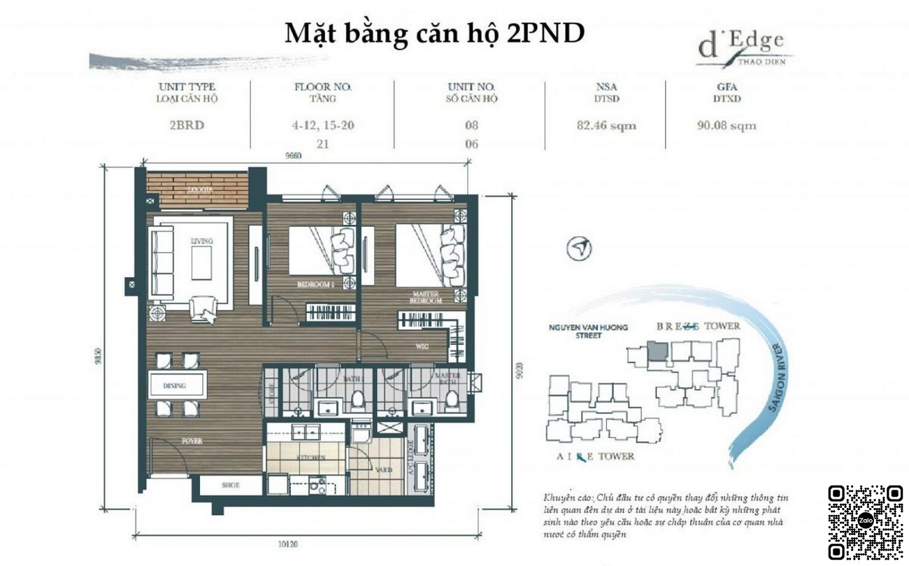 Thiết kế căn hộ 2PN D dự án D'edge Thảo Điền
