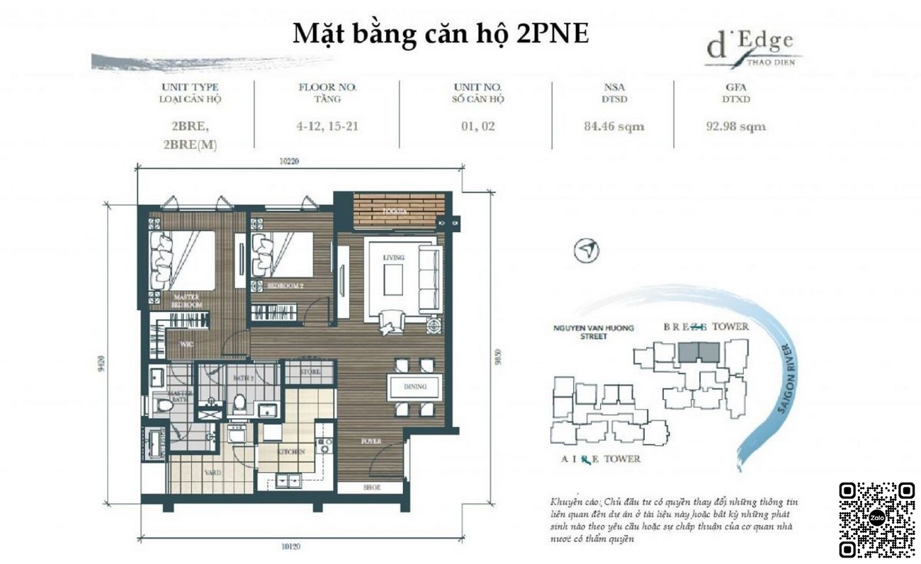 Thiết kế căn hộ 2PN E dự án D'edge Thảo Điền