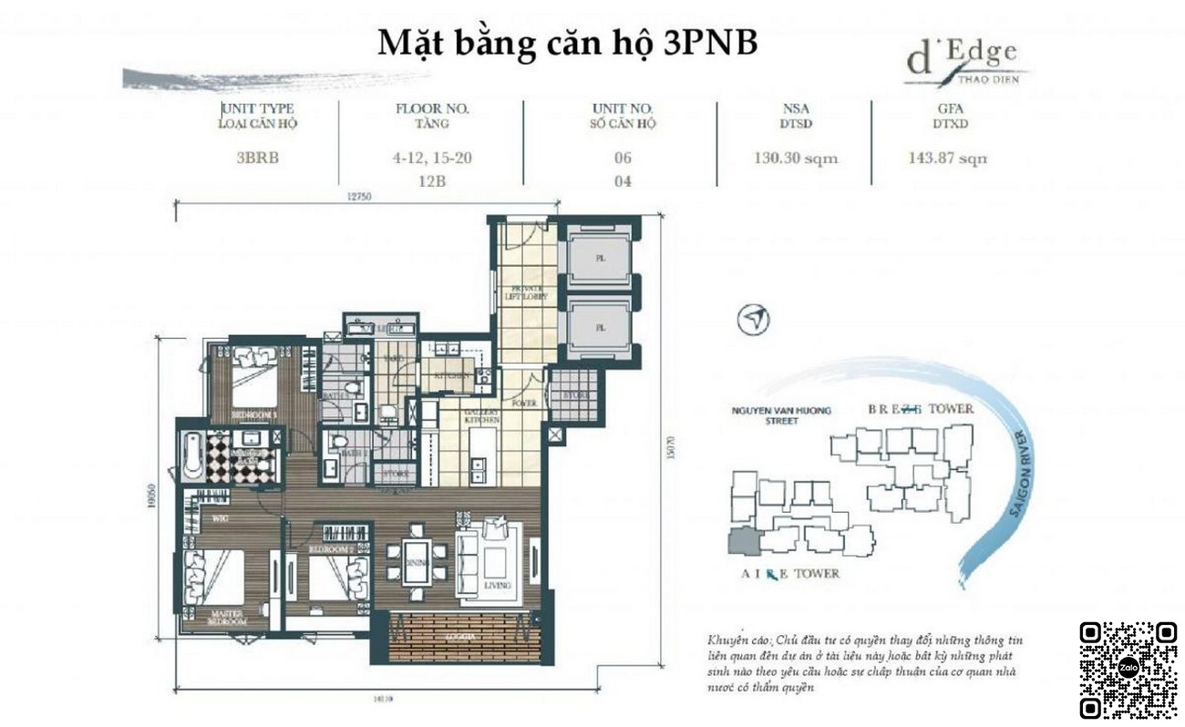 Thiết kế căn hộ 3PN B dự án D'edge Thảo Điền