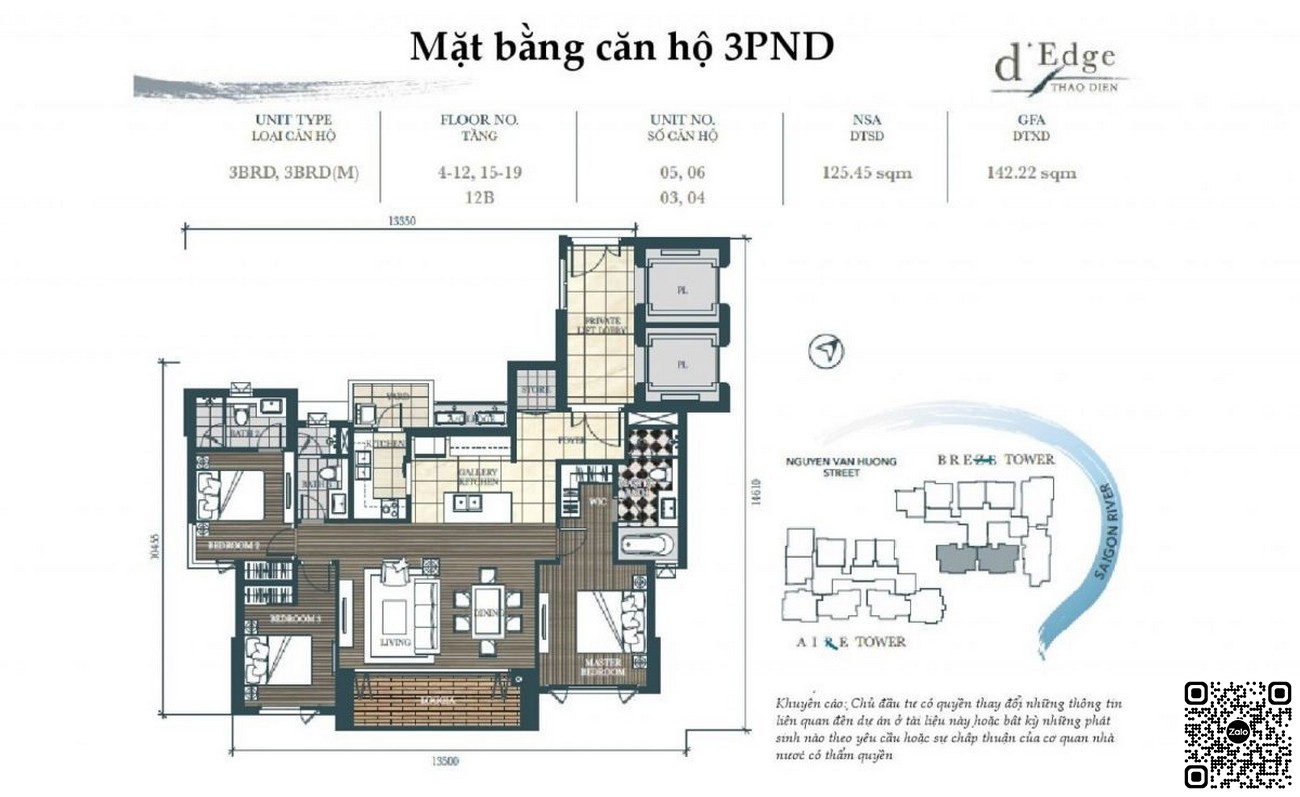 Thiết kế căn hộ 3PN D dự án D'edge Thảo Điền