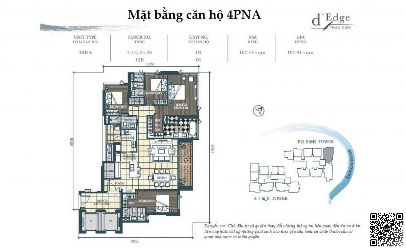 Thiết kế căn hộ 4PN A dự án D'edge Thảo Điền