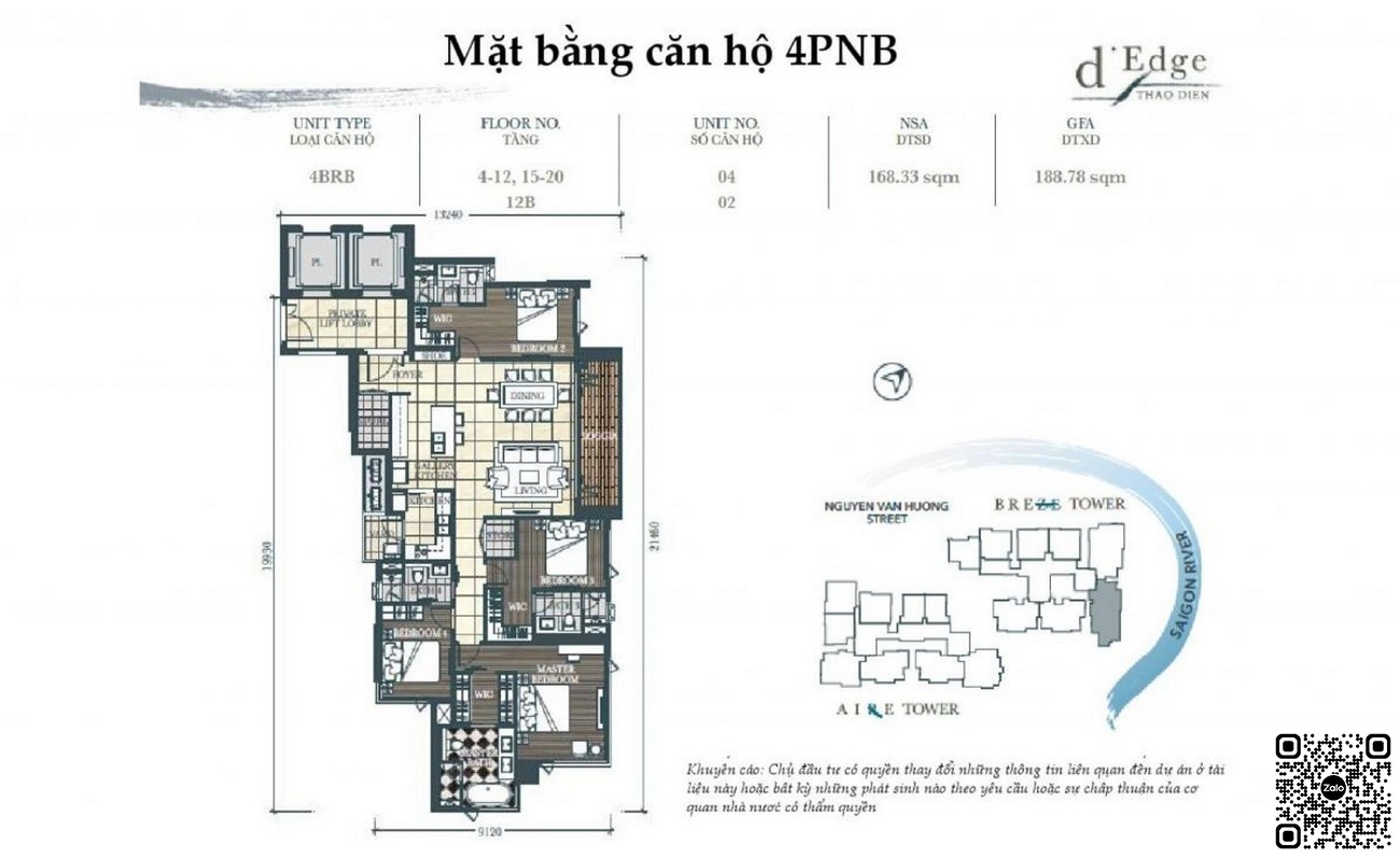 Thiết kế căn hộ 4PN B dự án D'edge Thảo Điền