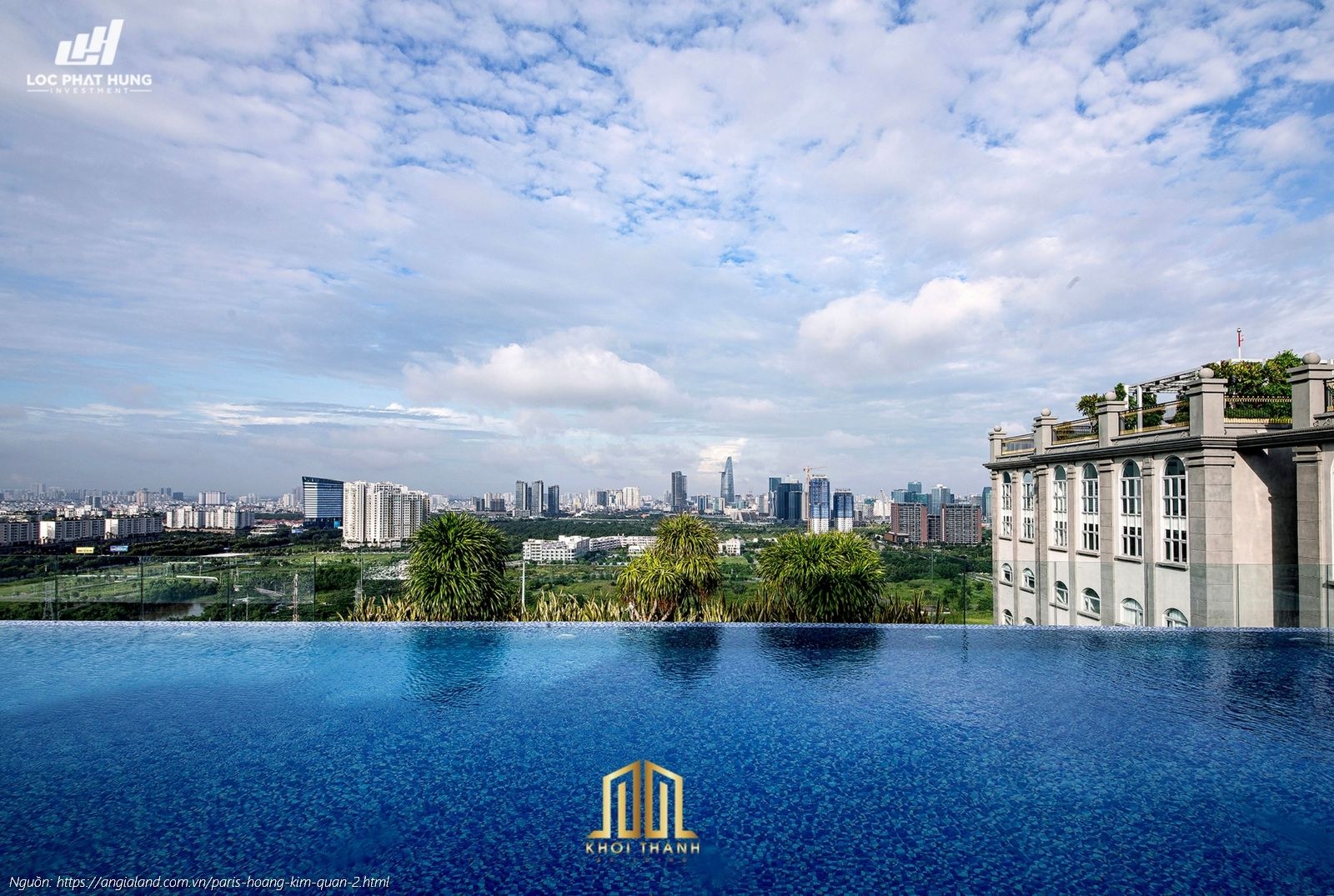 Tiện ích hồ bơi buổi sáng trong xanh tại dự án căn hộ Paris Hoàng Kim Quận 2