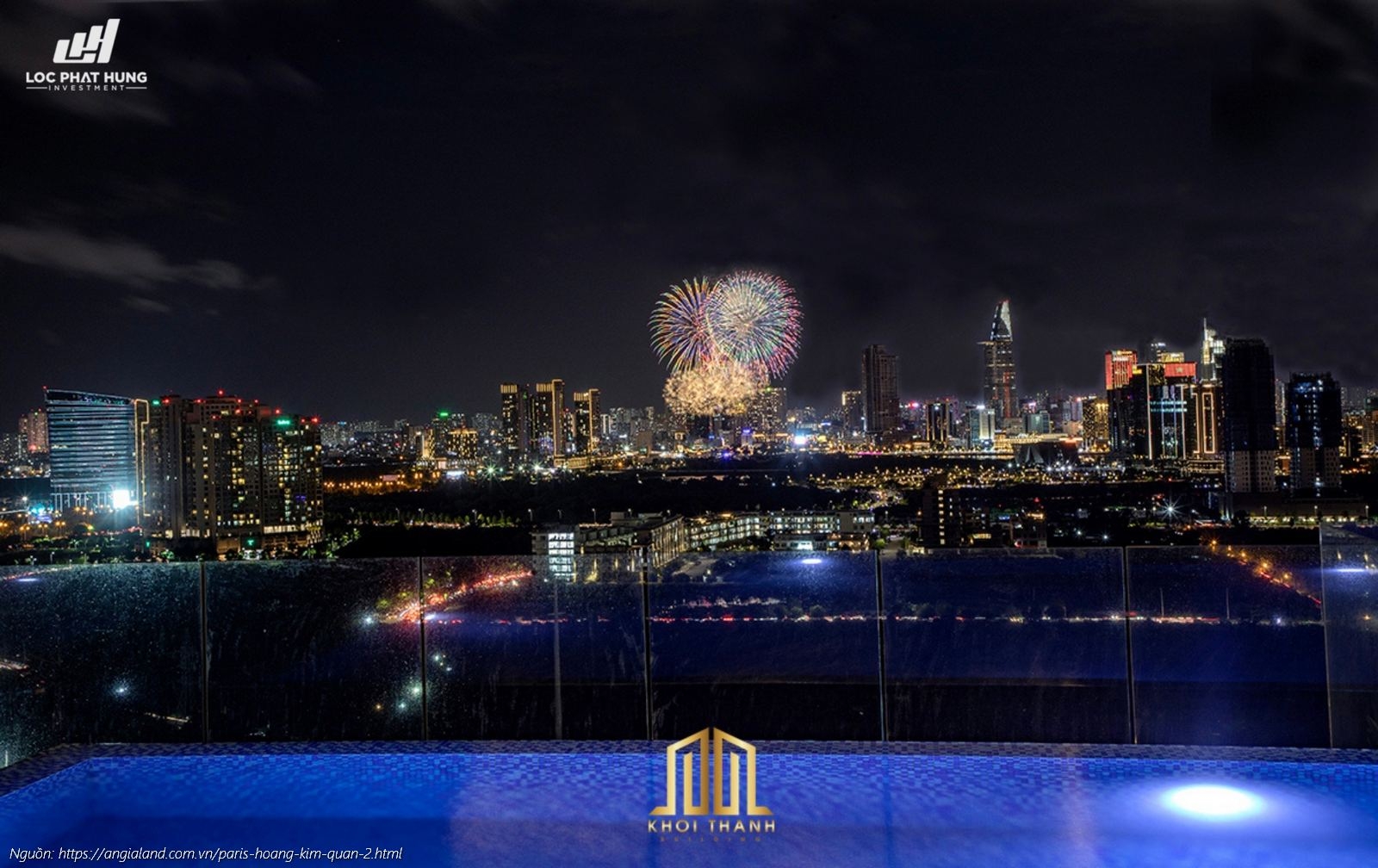 Hồ bơi lung linh về đêm tại chung cư cao cấp Paris Hoàng Kim Quận 2